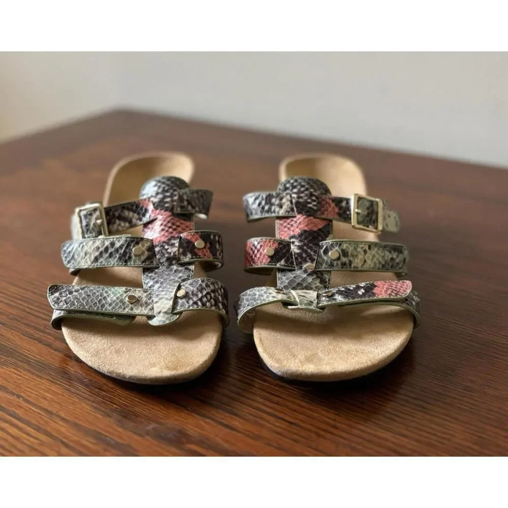Vionic Radia Snake Print Wedge Sandals Women's Size 8 Orthaheel Triple Strap